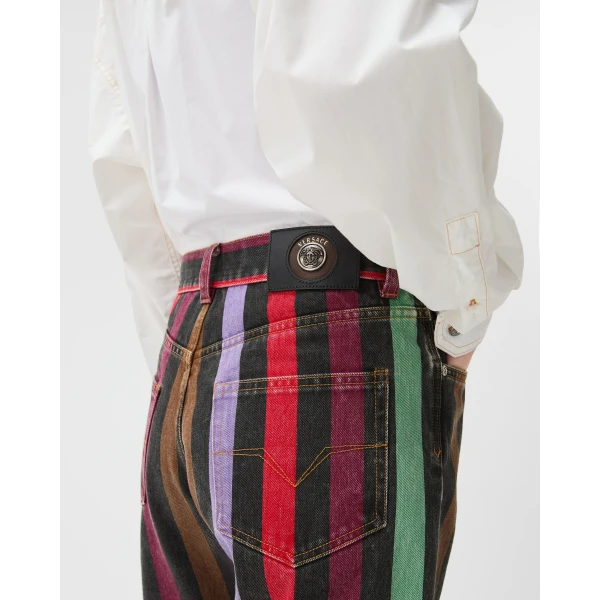 Versace Striped Straight Jeans in Multicolour, view 5 | Denim