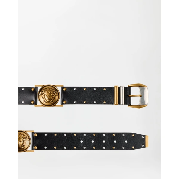Versace Studded Leather Belt 4 cm in Black, view 2 | Belts