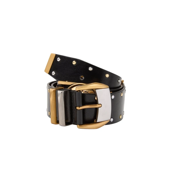 Studded Leather Belt 4 cm in Black