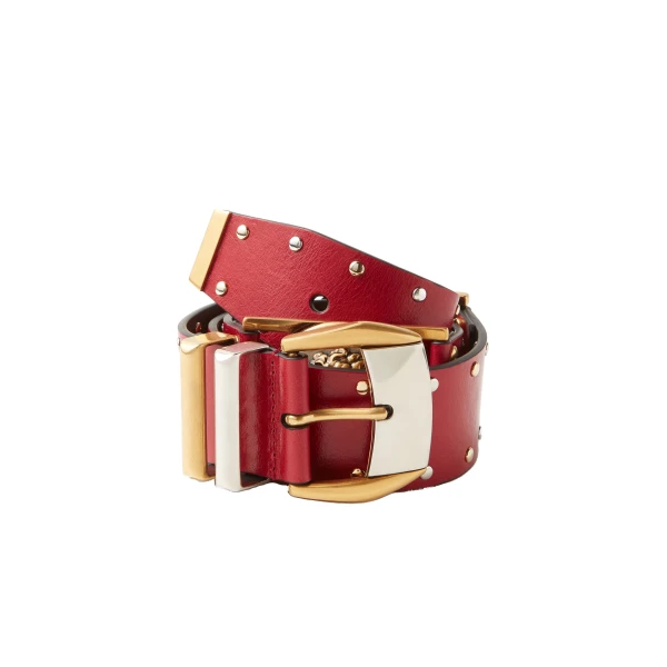 Studded Leather Belt 4 cm in Red