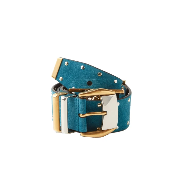 Studded Suede Belt 4 cm in Blue