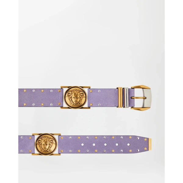Versace Studded Suede Belt 4 cm in Lilac, view 3 | Belts