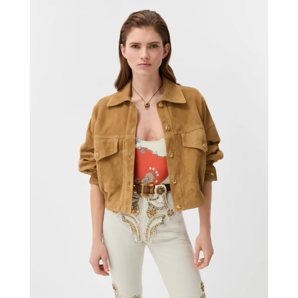 Versace Suede Blouson in Beige, view 2 | Leather Jackets