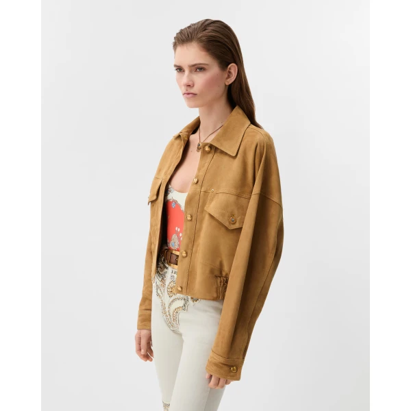 Versace Suede Blouson in Beige, view 4 | Leather Jackets