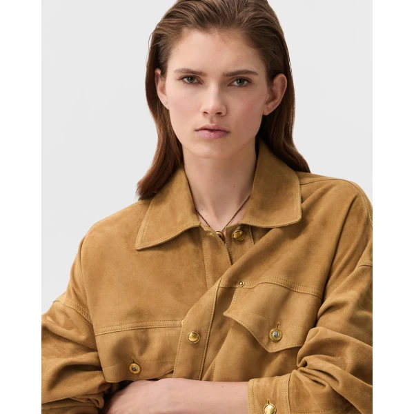 Versace Suede Blouson in Beige, view 5 | Leather Jackets