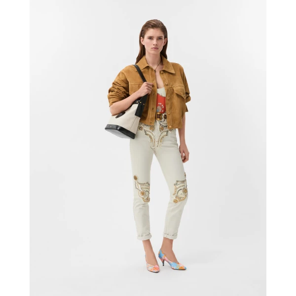 Versace Suede Blouson in Beige, view 6 | Leather Jackets