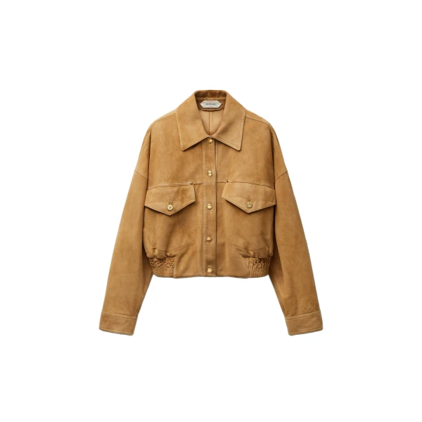 Versace Suede Blouson in Beige | Leather Jackets | Coveti