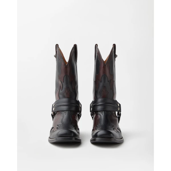 Versace Sylvester Leather Western Boots in Black and Brown, view 3 | Boots
