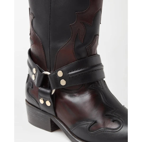 Versace Sylvester Leather Western Boots in Black and Brown, view 4 | Boots