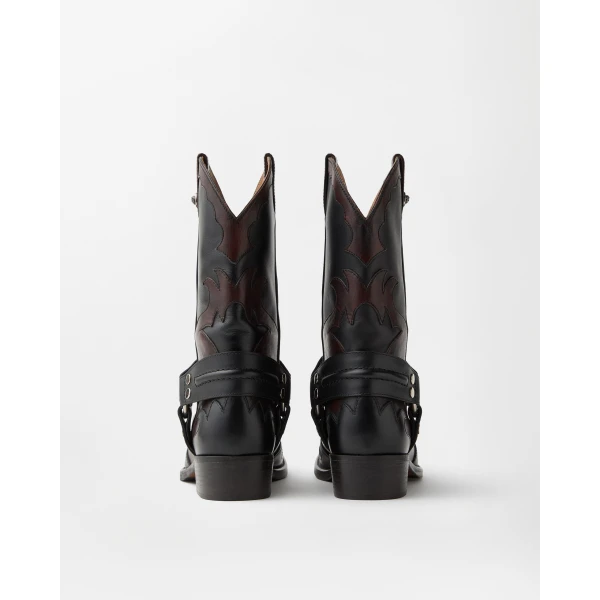 Versace Sylvester Leather Western Boots in Black and Brown, view 5 | Boots