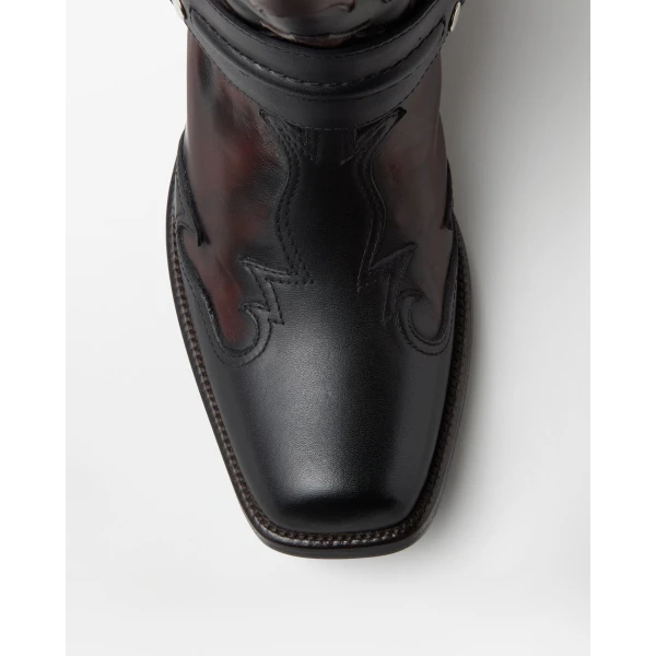 Versace Sylvester Leather Western Boots in Black and Brown, view 6 | Boots