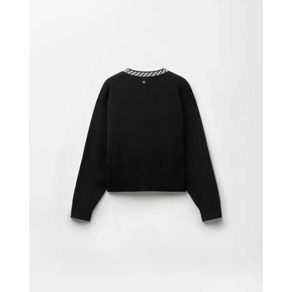 Versace Terry-Knit Cotton V-Neck Cardigan in Black, view 3 | Cardigan