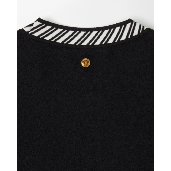 Versace Terry-Knit Cotton V-Neck Cardigan in Black, view 4 | Cardigan