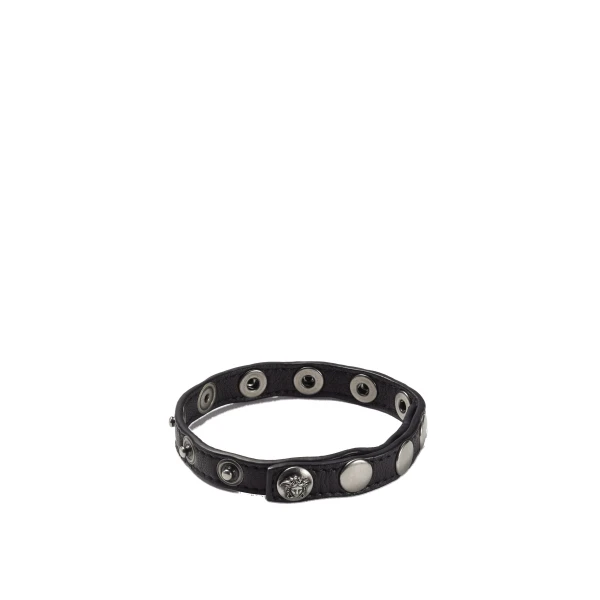Versace The Spike Leather Bracelet in Black | Bracelets | Coveti