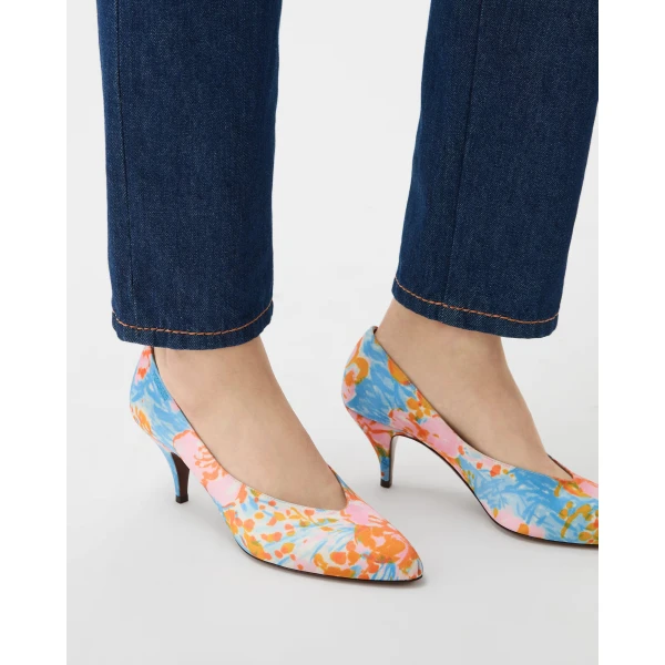 Versace Tina Printed Duchesse Pumps 65 mm in Blue and Orange, view 2 | Heels