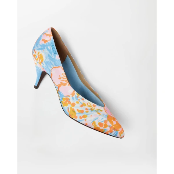 Versace Tina Printed Duchesse Pumps 65 mm in Blue and Orange, view 4 | Heels