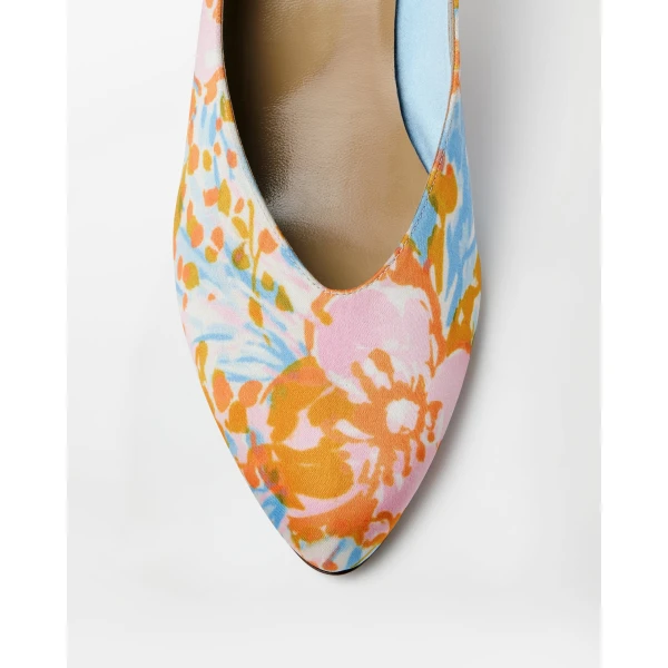 Versace Tina Printed Duchesse Pumps 65 mm in Blue and Orange, view 6 | Heels