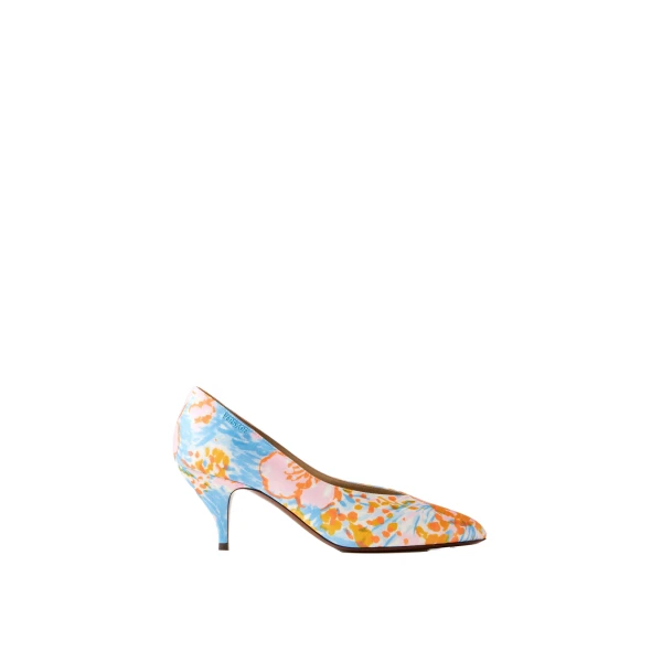 Versace Tina Printed Duchesse Pumps 65 mm in Blue and Orange | Heels | Coveti