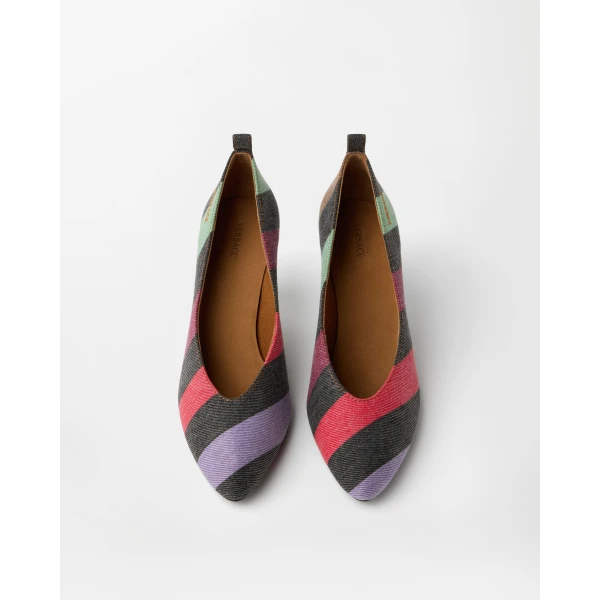 Versace Tina Striped Denim Pumps 65 mm in Multicolour, view 2 | Heels