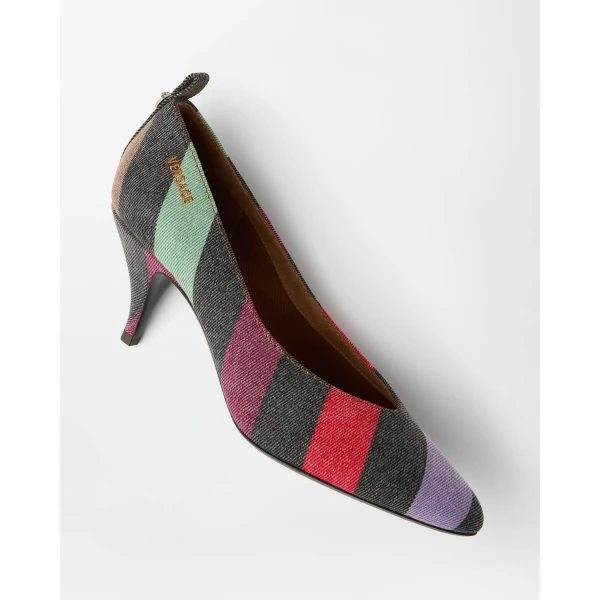 Versace Tina Striped Denim Pumps 65 mm in Multicolour, view 3 | Heels