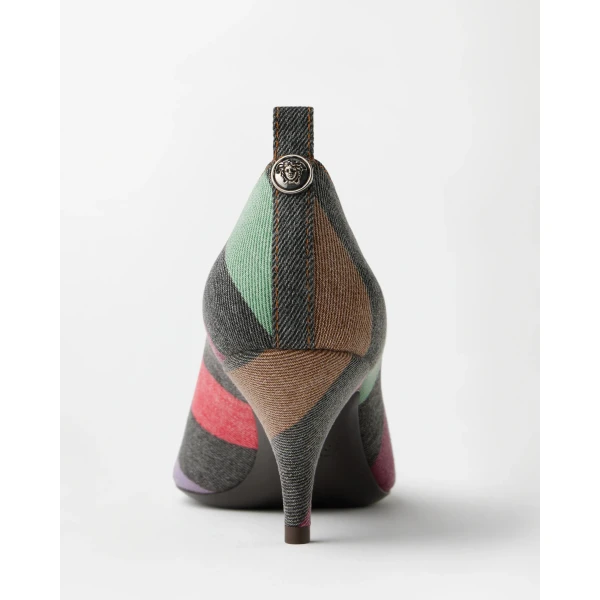 Versace Tina Striped Denim Pumps 65 mm in Multicolour, view 6 | Heels