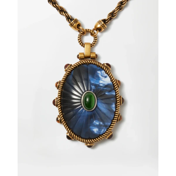 Versace Tivoli Long Necklace in Blue and Gold, view 3 | Necklace