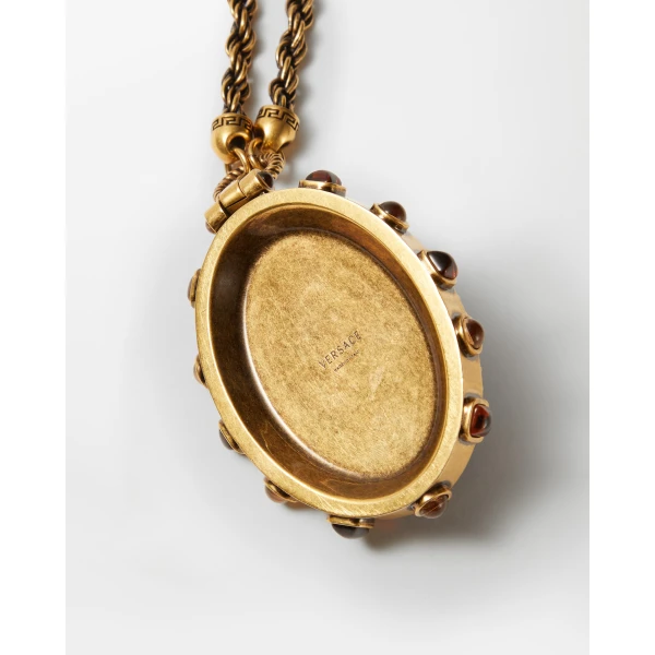 Versace Tivoli Long Necklace in Blue and Gold, view 4 | Necklace