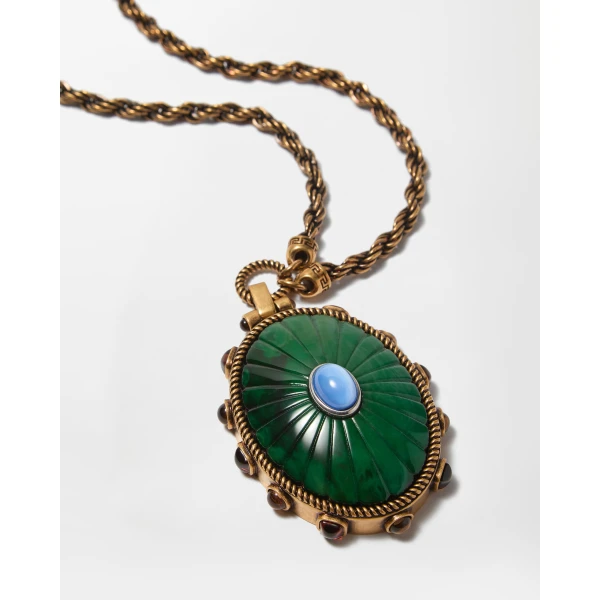 Versace Tivoli Long Necklace in Green and Gold, view 2 | Necklace