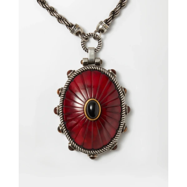 Versace Tivoli Long Necklace in Silver and Red, view 3 | Necklace