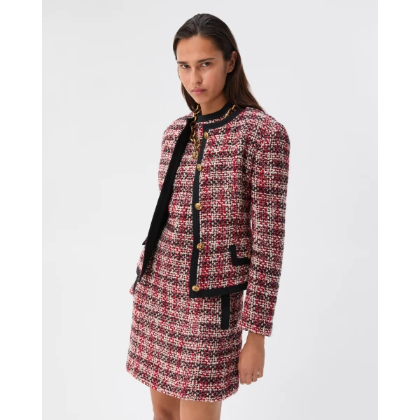 Versace Tweed Cardigan Jacket in Black and Red, view 2 | Jackets
