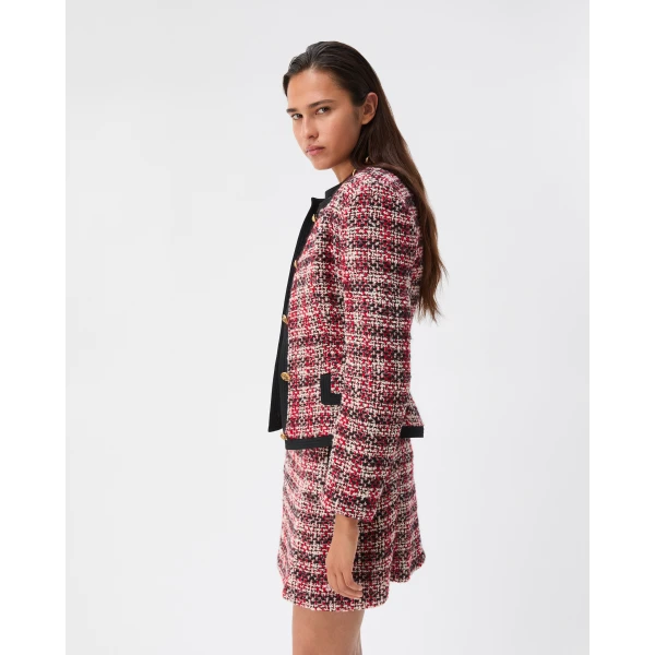 Versace Tweed Cardigan Jacket in Black and Red, view 4 | Jackets