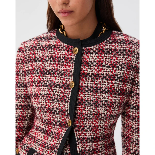 Versace Tweed Cardigan Jacket in Black and Red, view 5 | Jackets