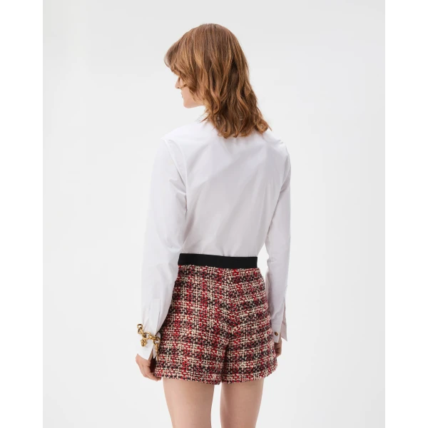 Versace Tweed High-Waist Shorts in Black and Red, view 3 | Shorts