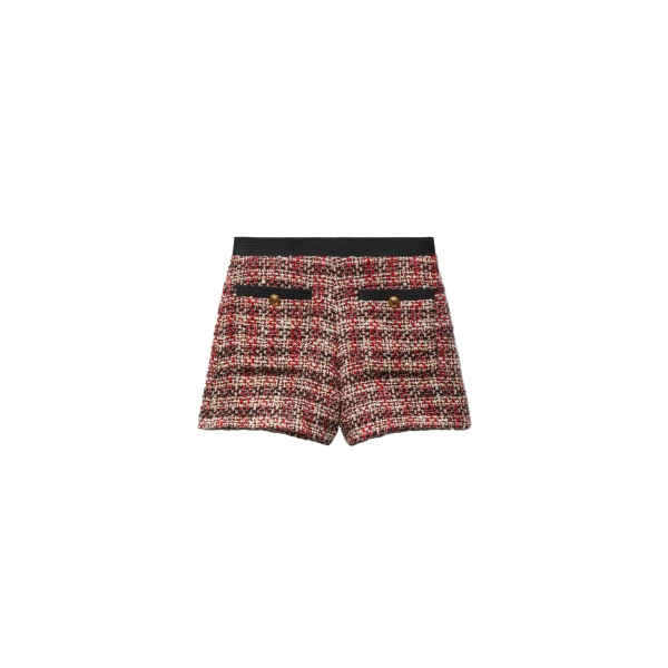 Tweed High-Waist Shorts in Black and Red