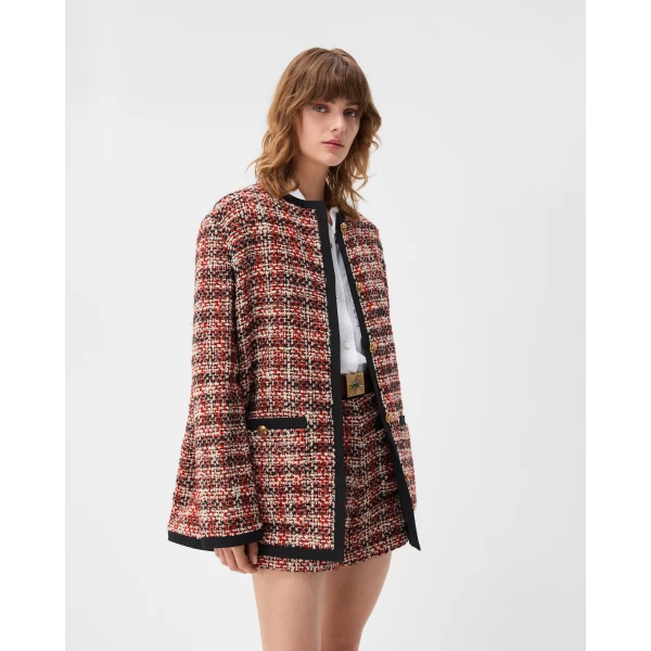 Versace Tweed Jacket in Black and Red, view 4 | Jackets