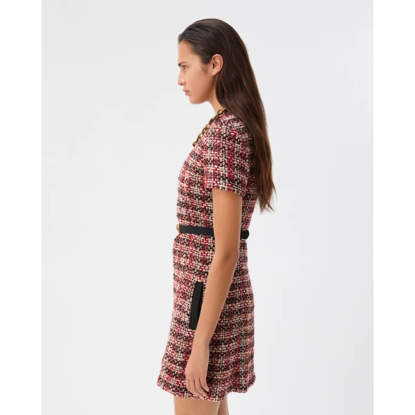 Versace Tweed Mini Dress in Black and Red, view 4 | Mini Dresses