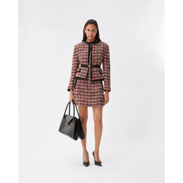 Versace Tweed Mini Dress in Black and Red, view 6 | Mini Dresses