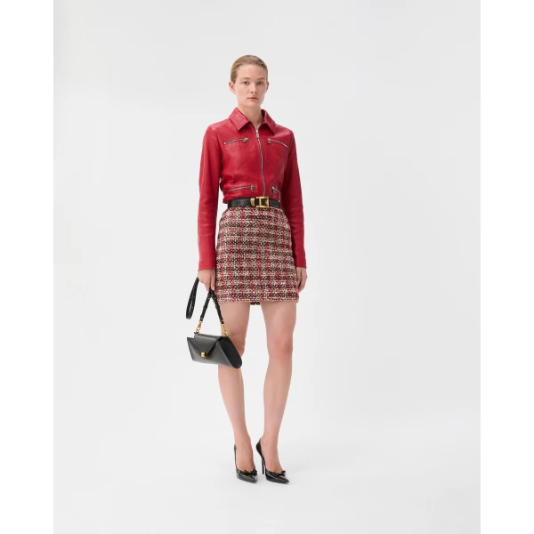 Versace Tweed Mini Skirt in Black and Red, view 2 | Mini Skirts