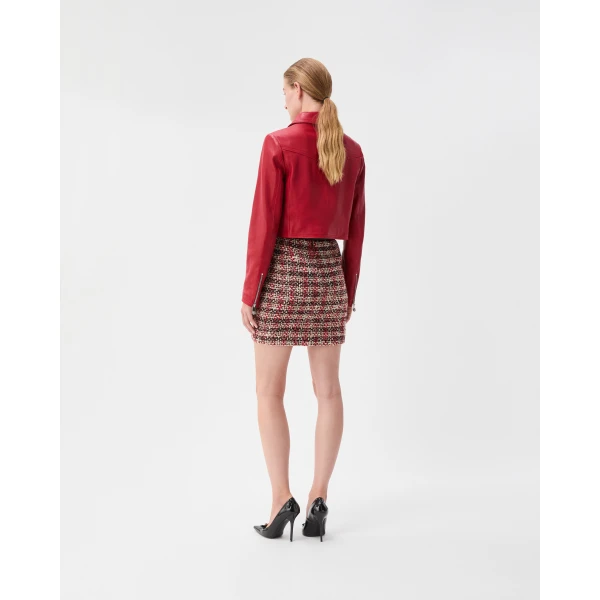 Versace Tweed Mini Skirt in Black and Red, view 3 | Mini Skirts