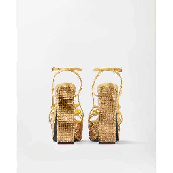 Versace Valentina Embellished Platform Sandals 140 mm in Gold, view 5 | Sandals