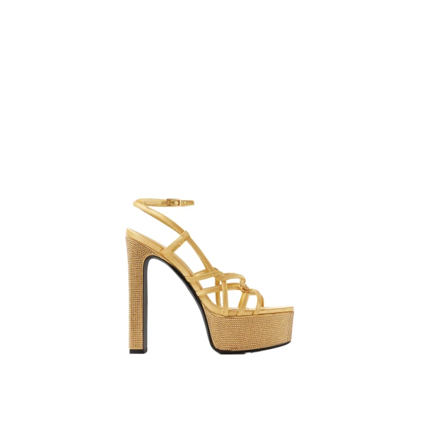 Valentina Embellished Platform Sandals 140 mm in Gold