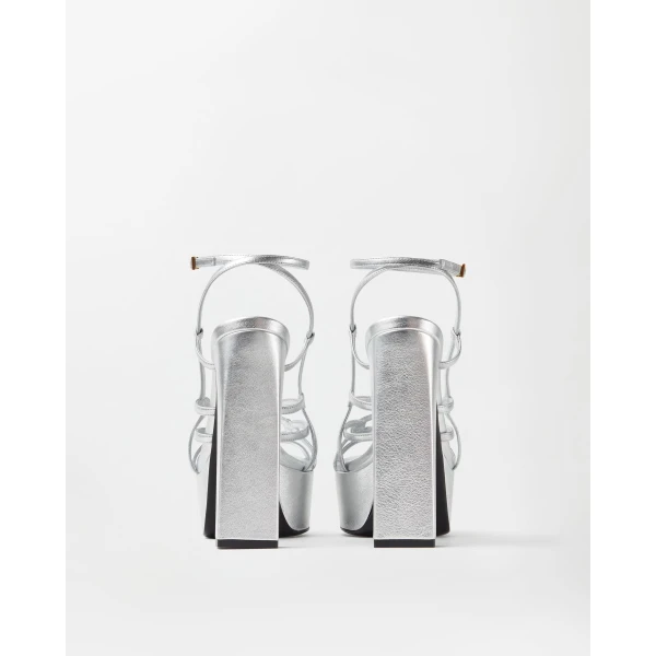 Versace Valentina Metallic Platform Sandals 140 mm in Silver, view 5 | Sandals