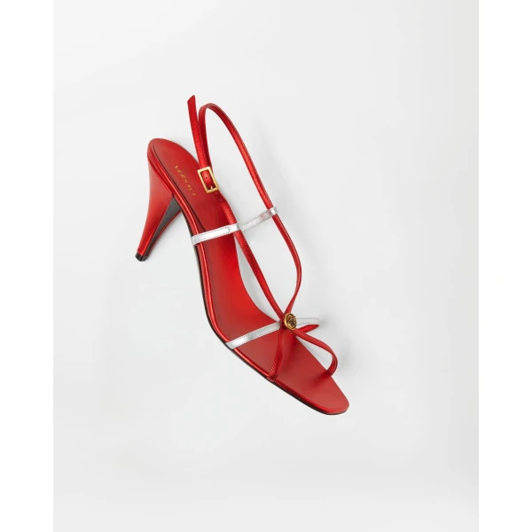 Versace Valentina Metallic Sandals 80 mm in Red, view 3 | Sandals
