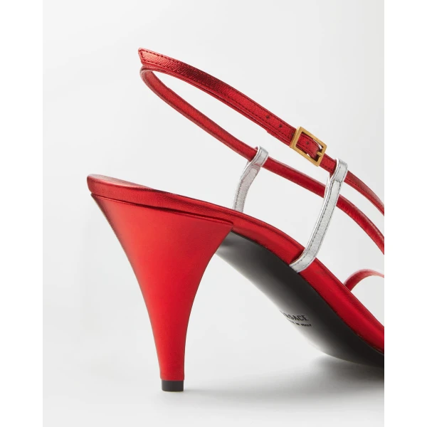 Versace Valentina Metallic Sandals 80 mm in Red, view 6 | Sandals