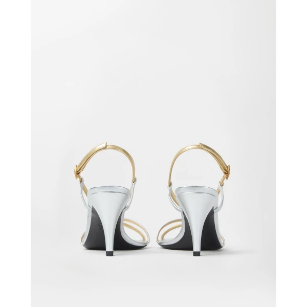 Versace Valentina Metallic Sandals 80 mm in Silver and Gold, view 5 | Sandals