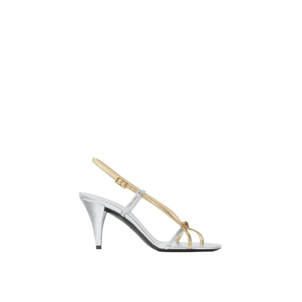 Versace Valentina Metallic Sandals 80 mm in Silver and Gold | Sandals | Coveti