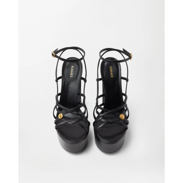 Versace Valentina Nappa Platform Sandals 140 mm in Black, view 3 | Sandals