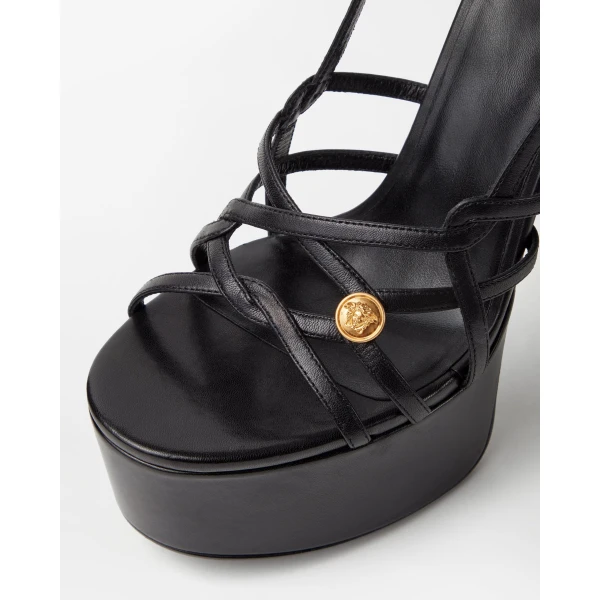 Versace Valentina Nappa Platform Sandals 140 mm in Black, view 4 | Sandals