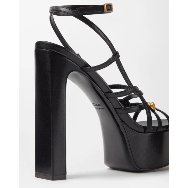 Versace Valentina Nappa Platform Sandals 140 mm in Black, view 6 | Sandals