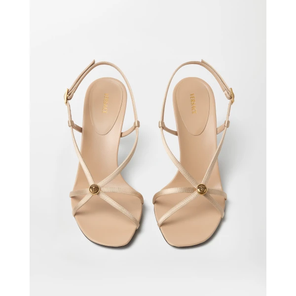 Versace Valentina Satin Sandals 80 mm in Beige, view 2 | Sandals